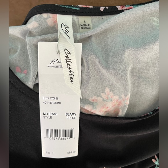 NY Collection Women’s Black Floral Dress Size Large - Picture 7 of 7